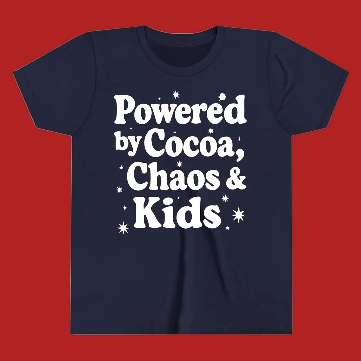 Powered by Cocoa Chaos And Kids retro text with stars graphic.