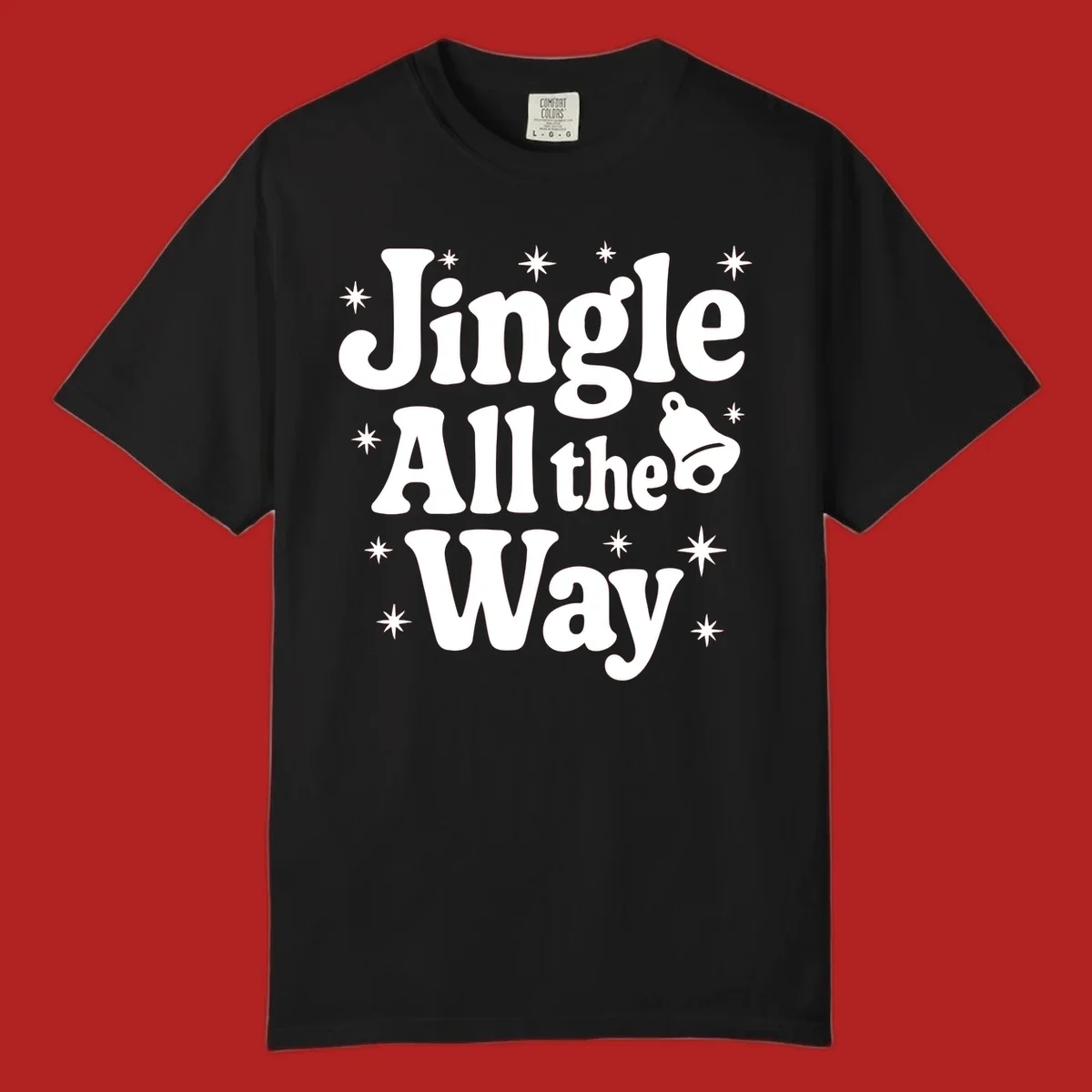 Retro jingle all the way christmas design with bell and stars.