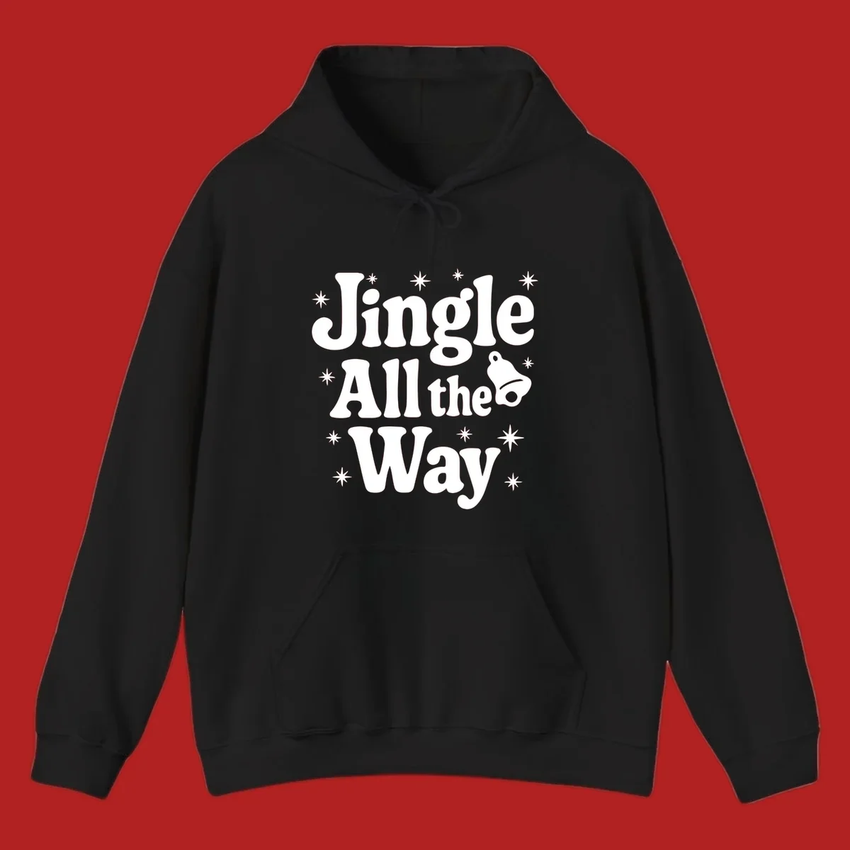 Retro jingle all the way christmas design with bell and stars.