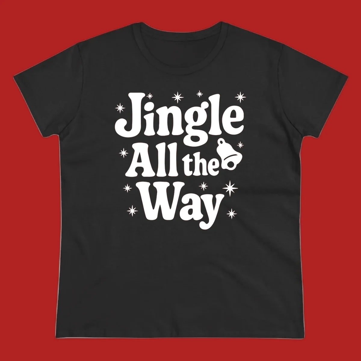 Retro jingle all the way christmas design with bell and stars.