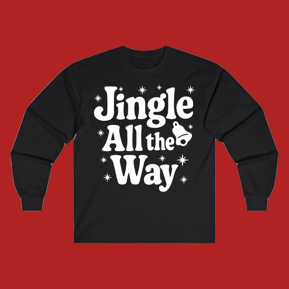 Retro jingle all the way christmas design with bell and stars.