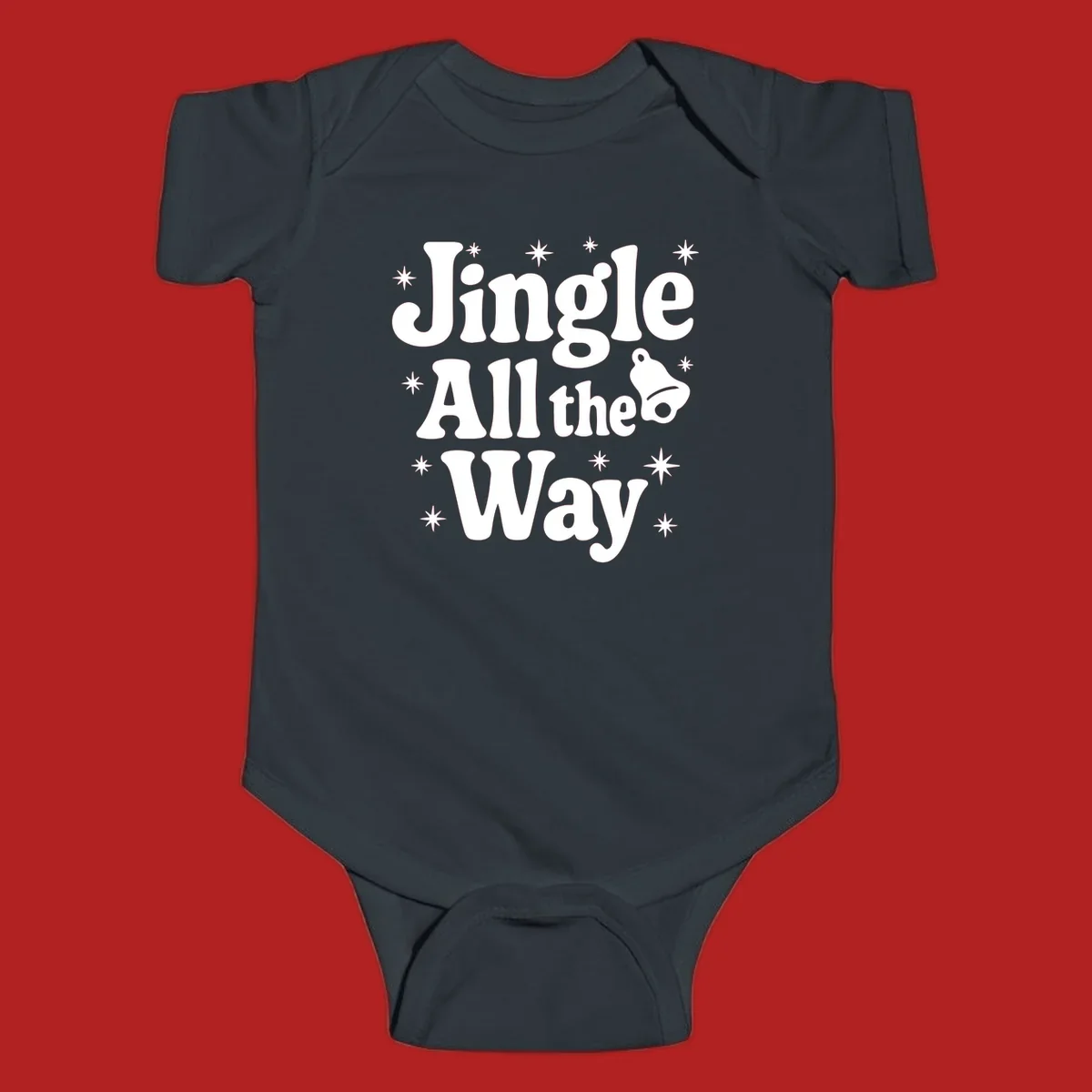 Retro jingle all the way christmas design with bell and stars.