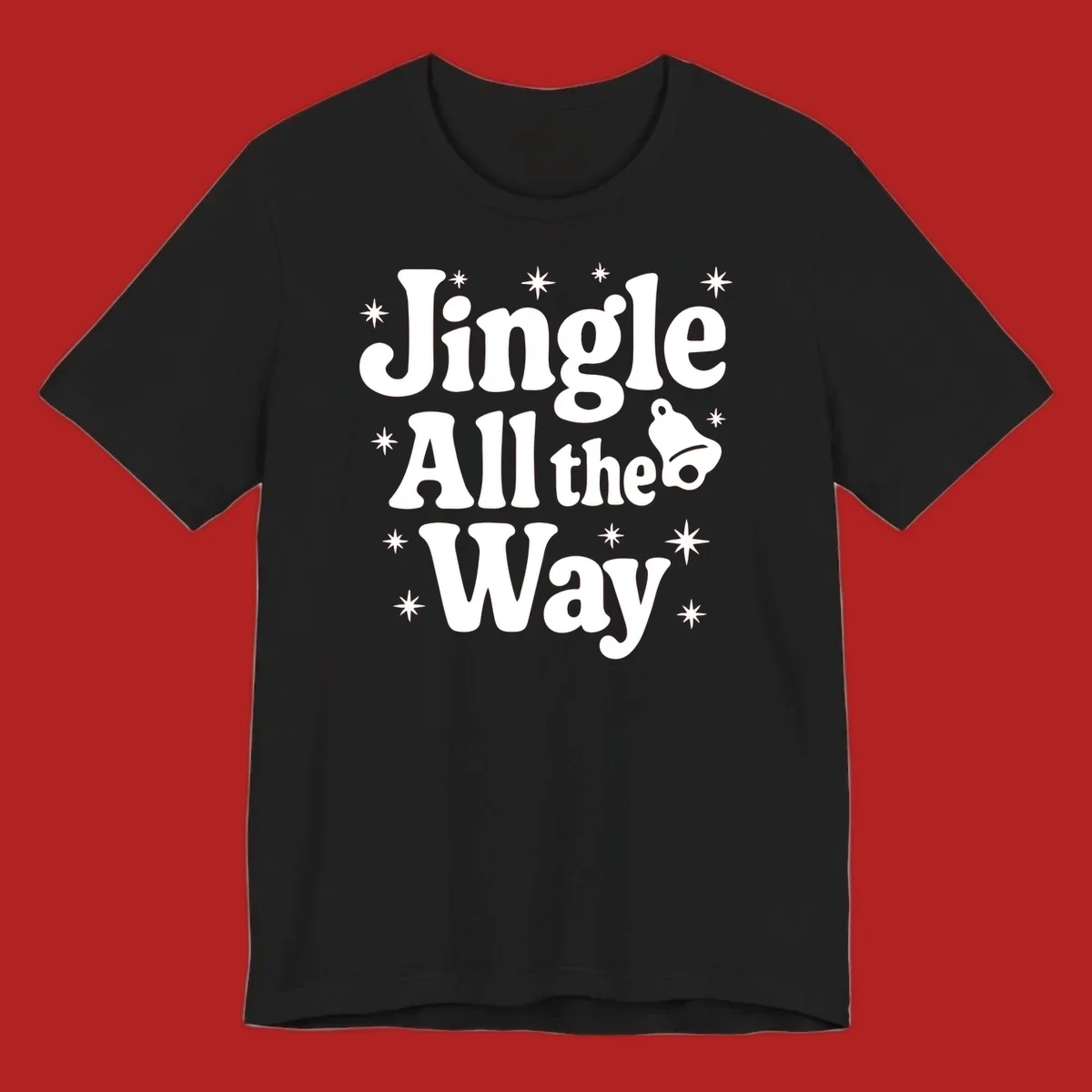 Retro jingle all the way christmas design with bell and stars.