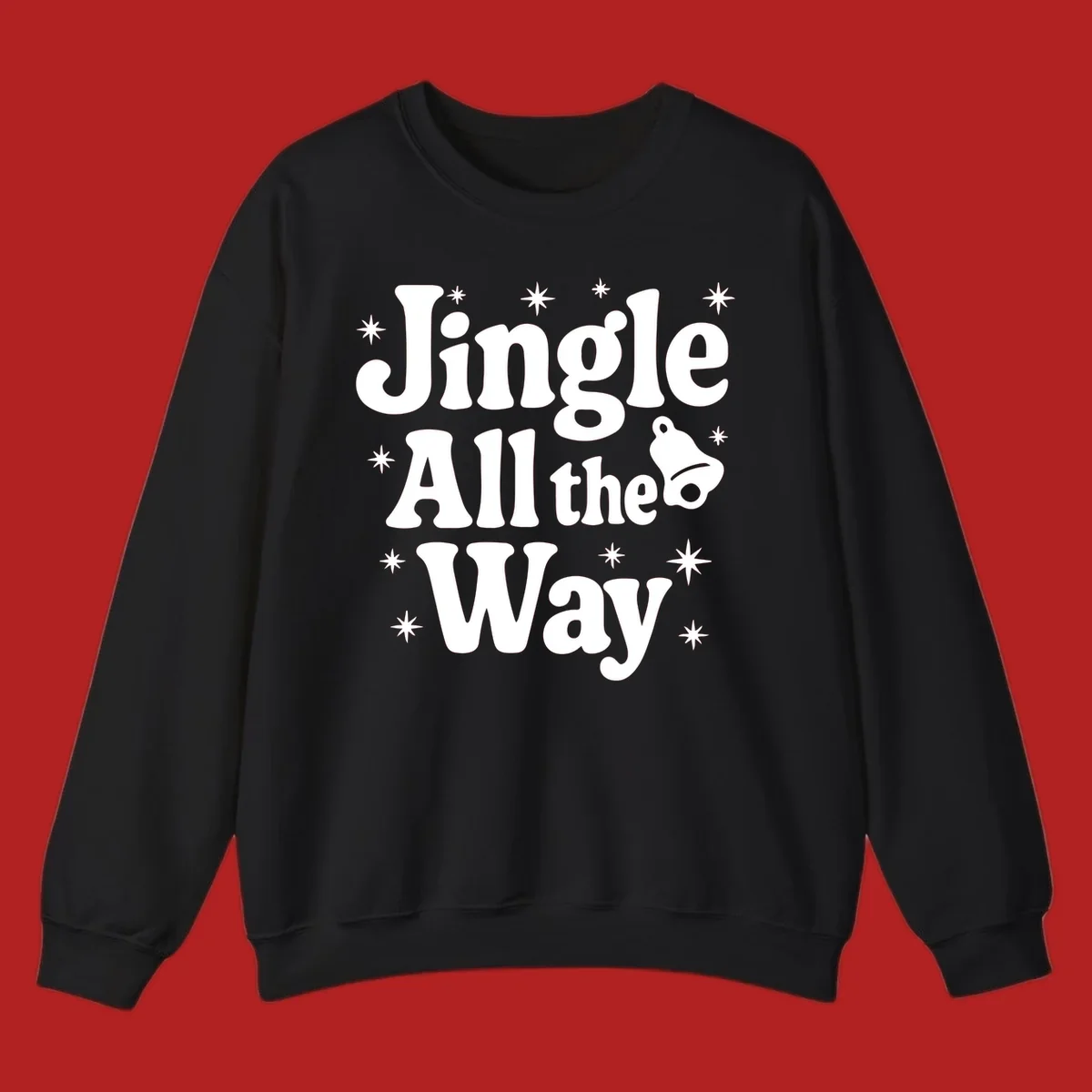 Retro jingle all the way christmas design with bell and stars.
