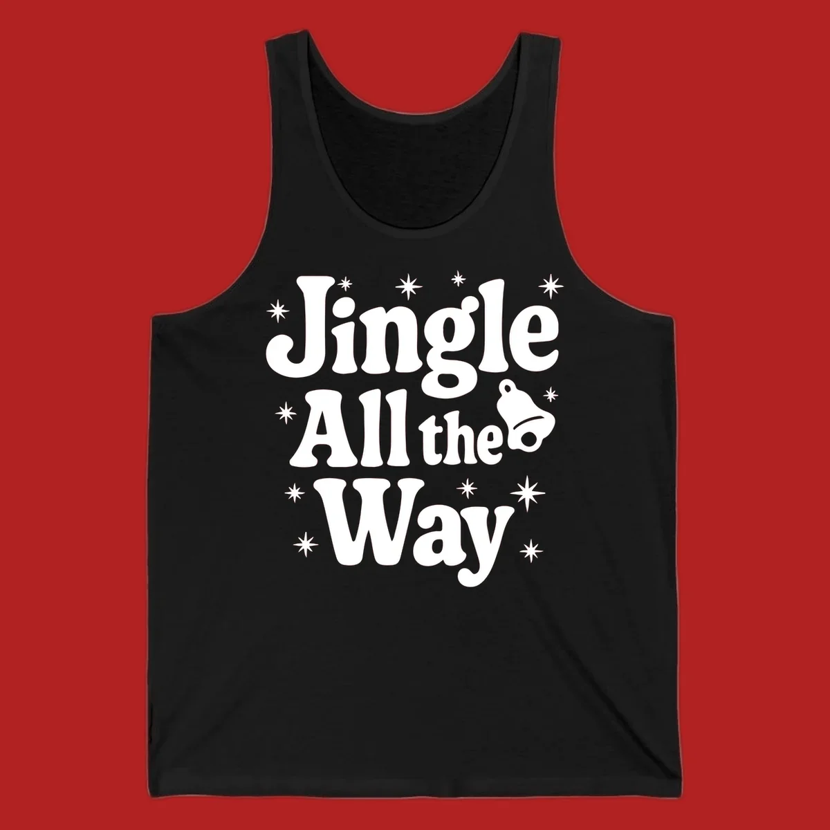 Retro jingle all the way christmas design with bell and stars.