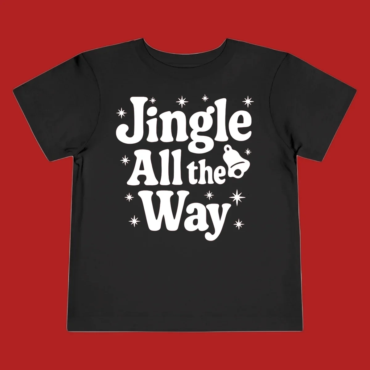 Retro jingle all the way christmas design with bell and stars.
