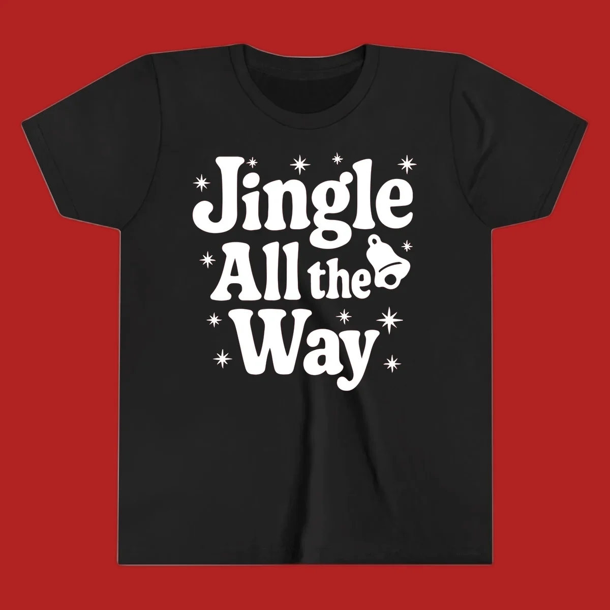 Retro jingle all the way christmas design with bell and stars.