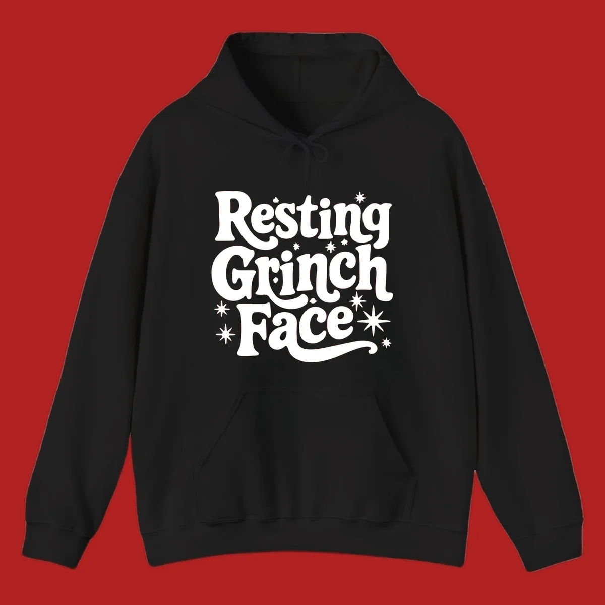 Resting Grinch Face text with stars, holiday design.