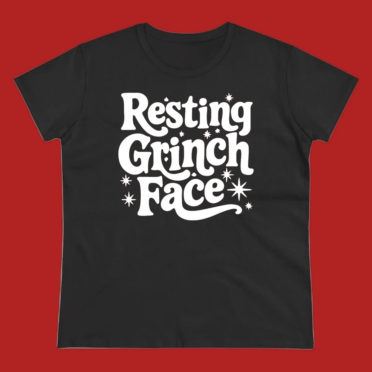 Resting Grinch Face text with stars, holiday design.