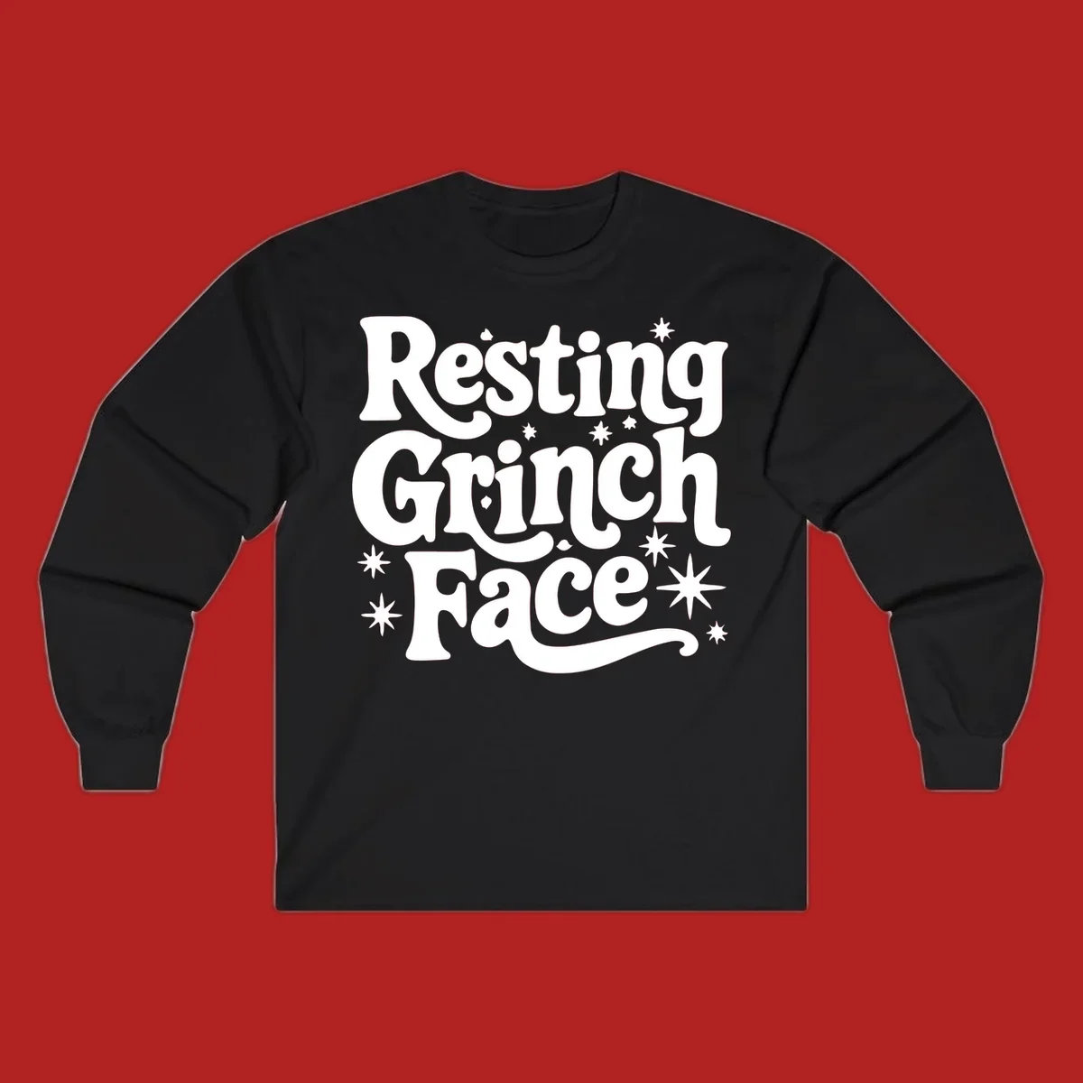 Resting Grinch Face text with stars, holiday design.