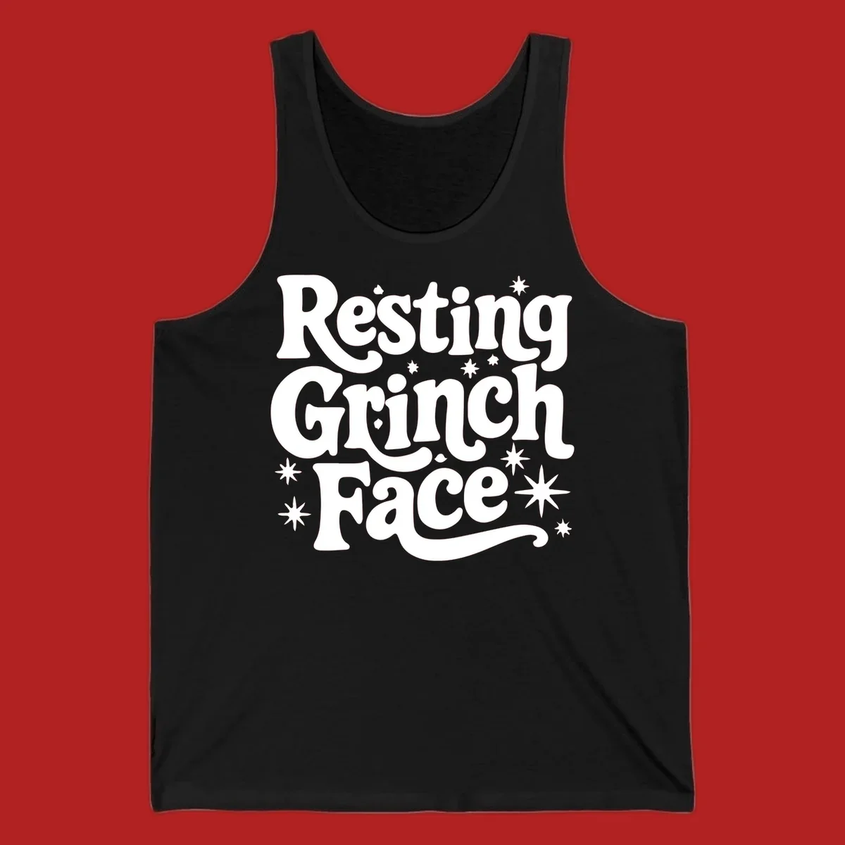 Resting Grinch Face text with stars, holiday design.