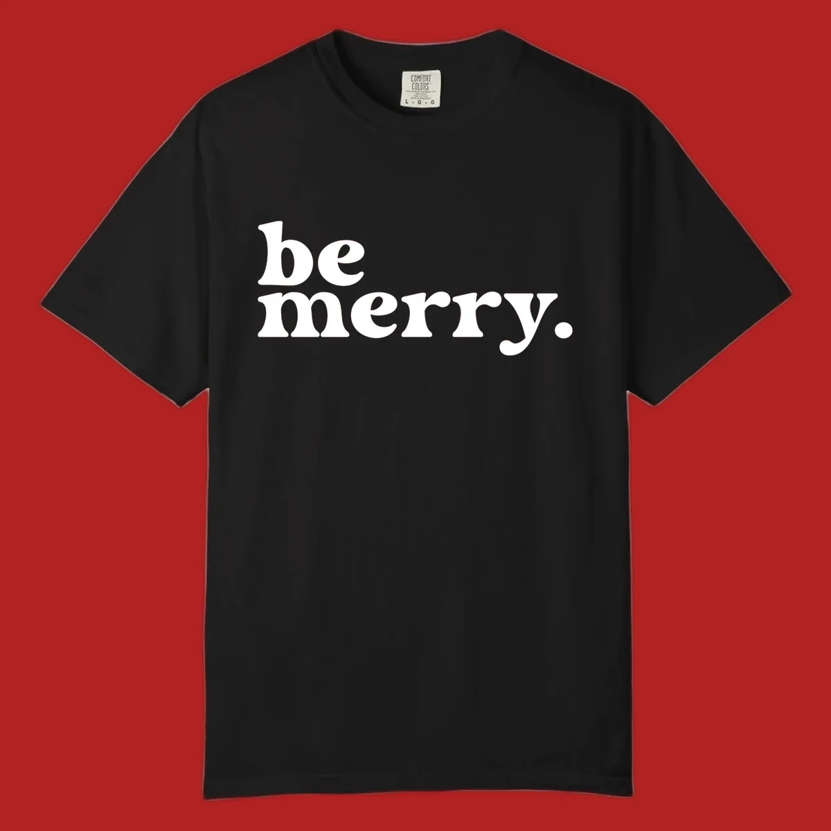 White retro typography saying 'be merry.' on a black background, perfect for the holiday season.