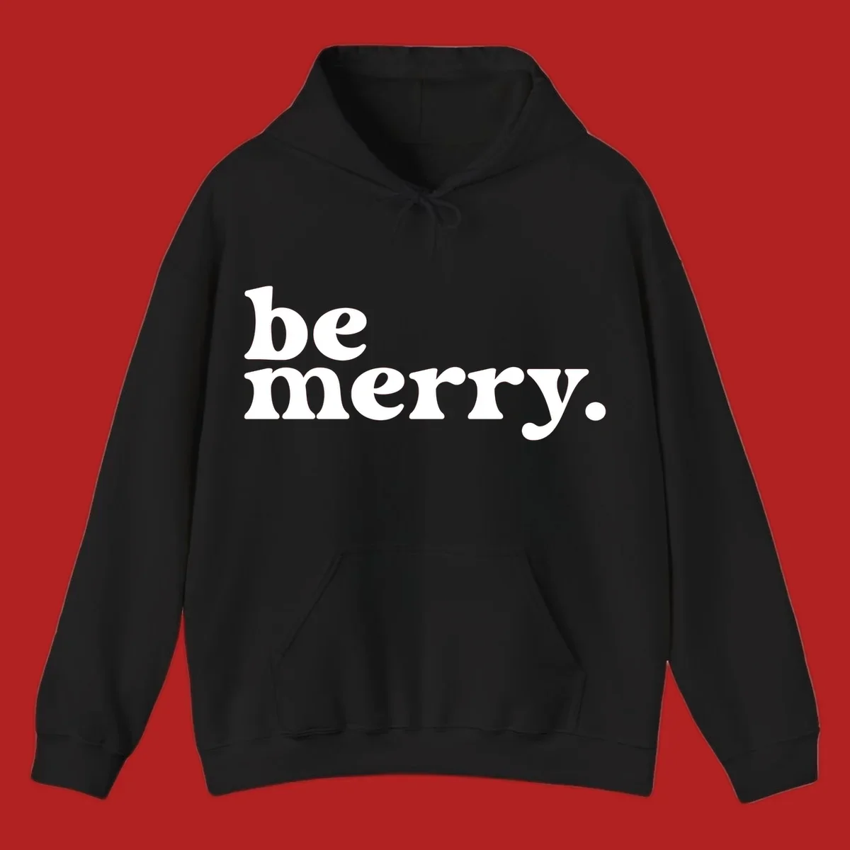 White retro typography saying 'be merry.' on a black background, perfect for the holiday season.