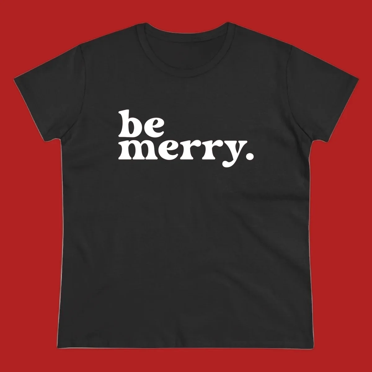 White retro typography saying 'be merry.' on a black background, perfect for the holiday season.