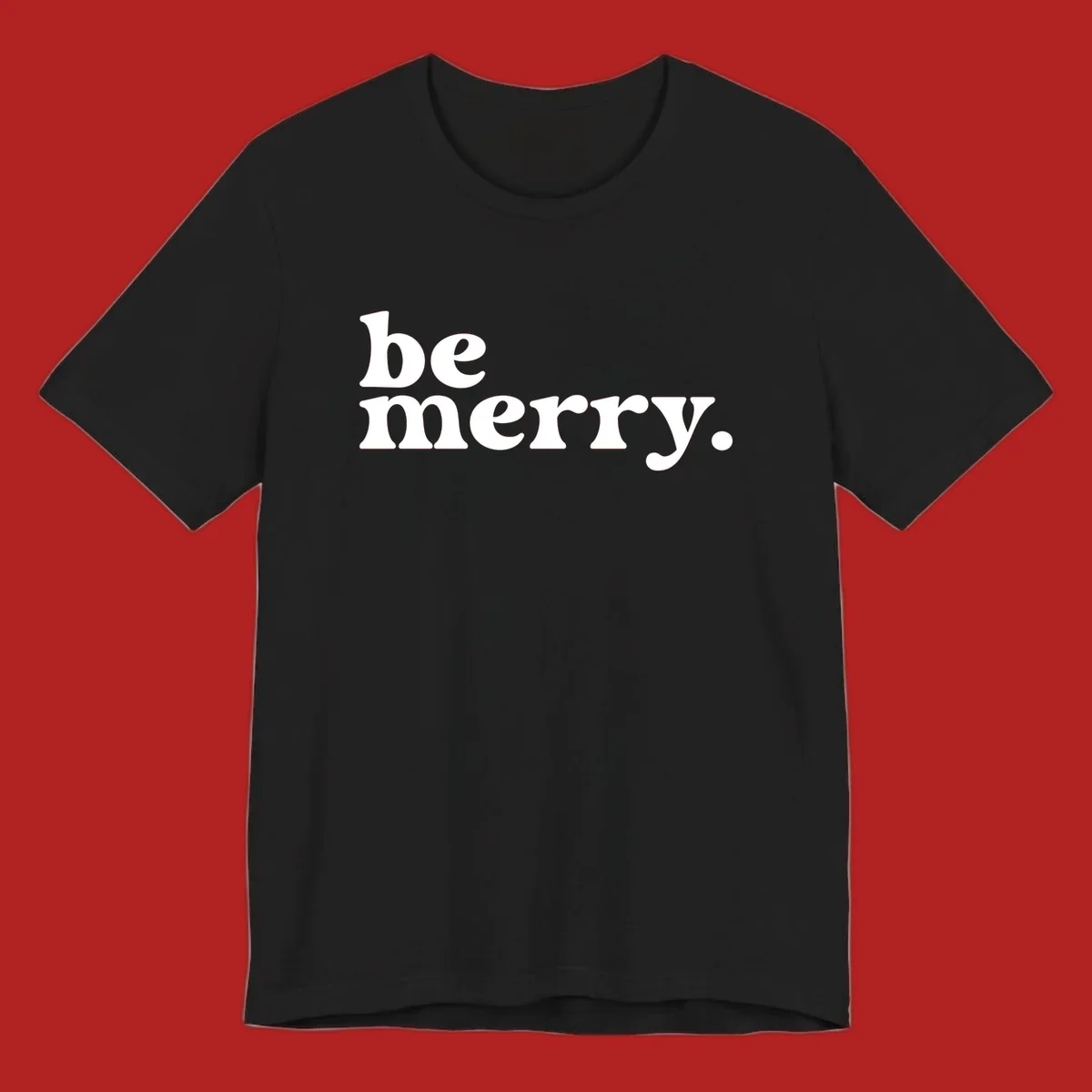White retro typography saying 'be merry.' on a black background, perfect for the holiday season.