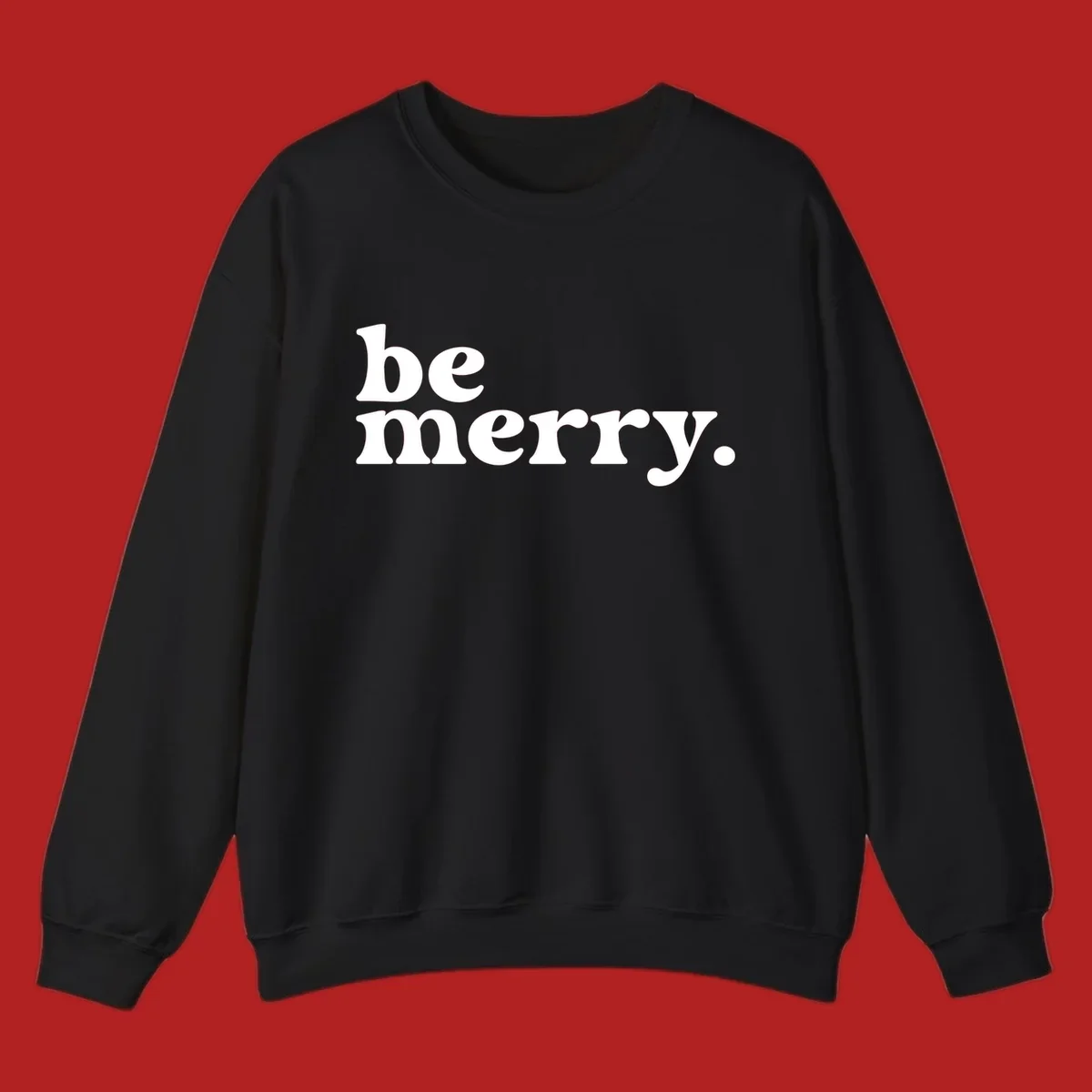 White retro typography saying 'be merry.' on a black background, perfect for the holiday season.