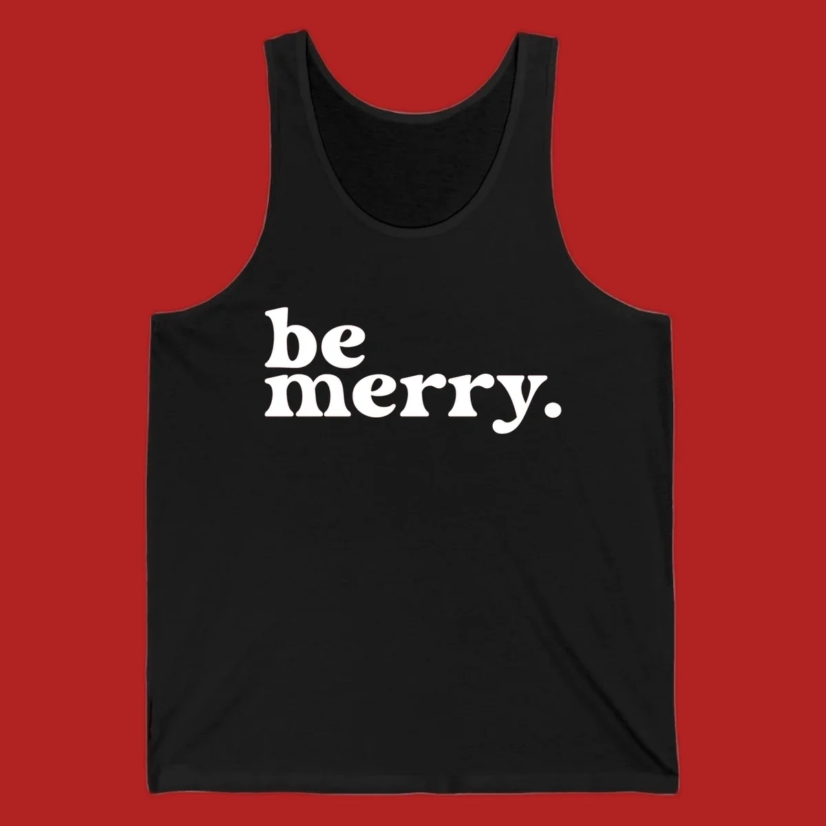 White retro typography saying 'be merry.' on a black background, perfect for the holiday season.