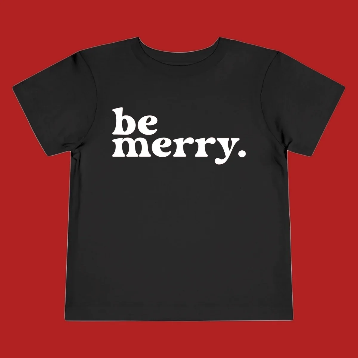 White retro typography saying 'be merry.' on a black background, perfect for the holiday season.