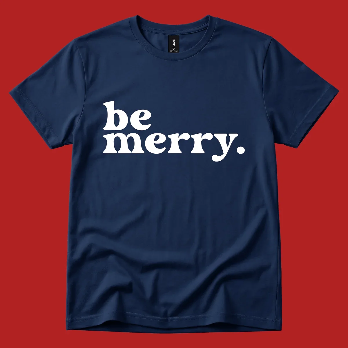 White retro typography saying 'be merry.' on a black background, perfect for the holiday season.