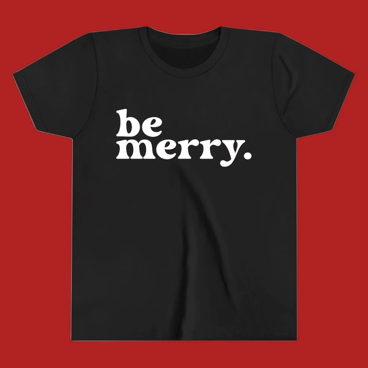 White retro typography saying 'be merry.' on a black background, perfect for the holiday season.