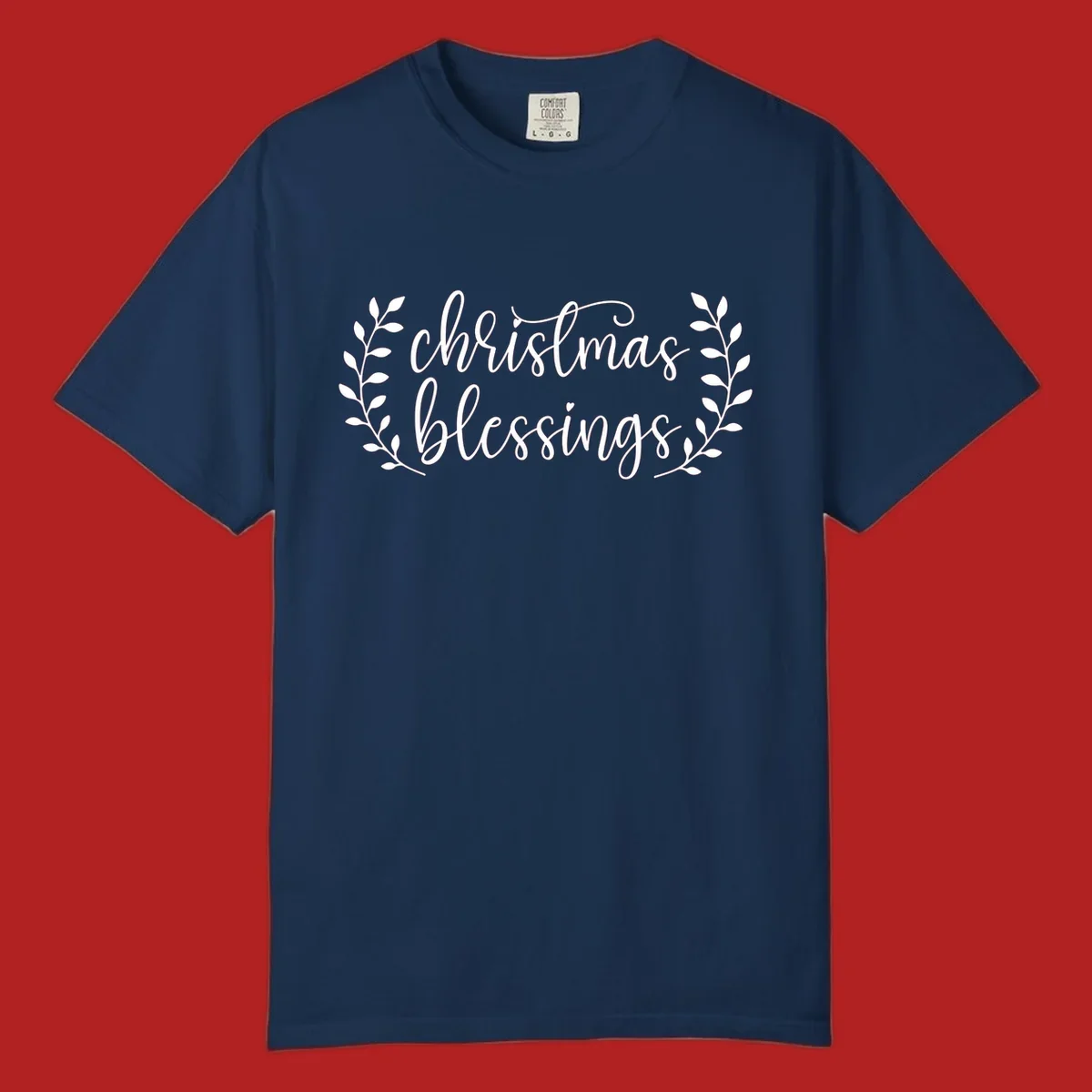 Christmas blessings text with leafy branches accent.