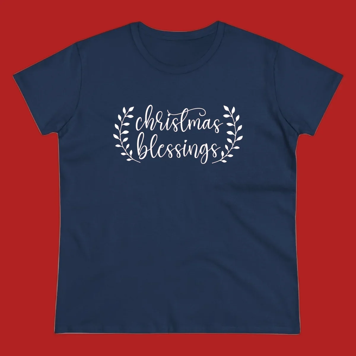 Christmas blessings text with leafy branches accent.