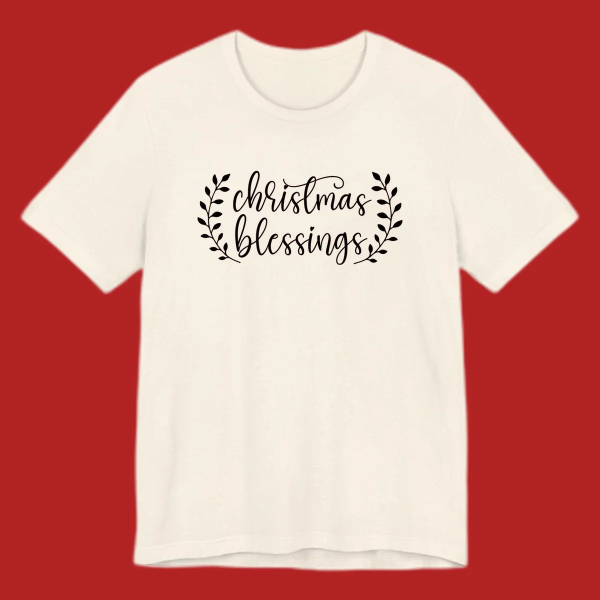 Christmas blessings text with leafy branches accent.