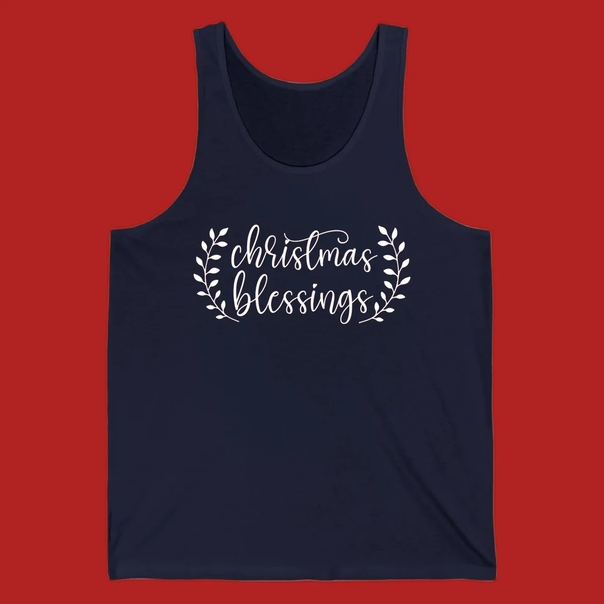 Christmas blessings text with leafy branches accent.