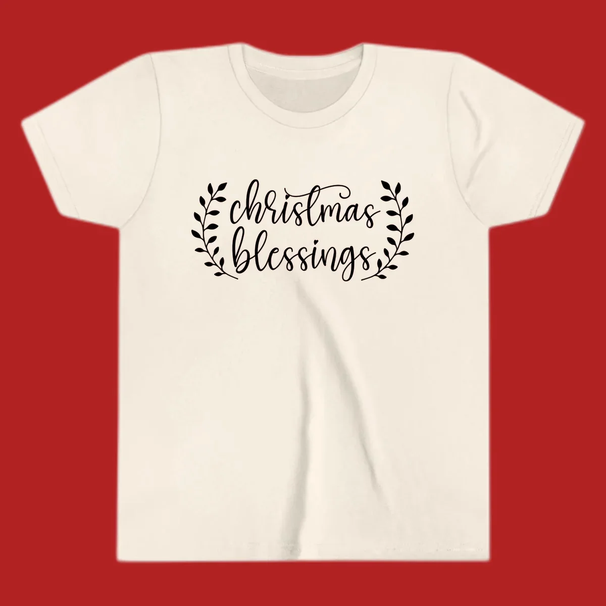 Christmas blessings text with leafy branches accent.