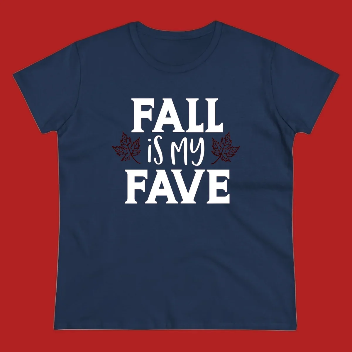 Fall is my fave text with maple leaves graphic