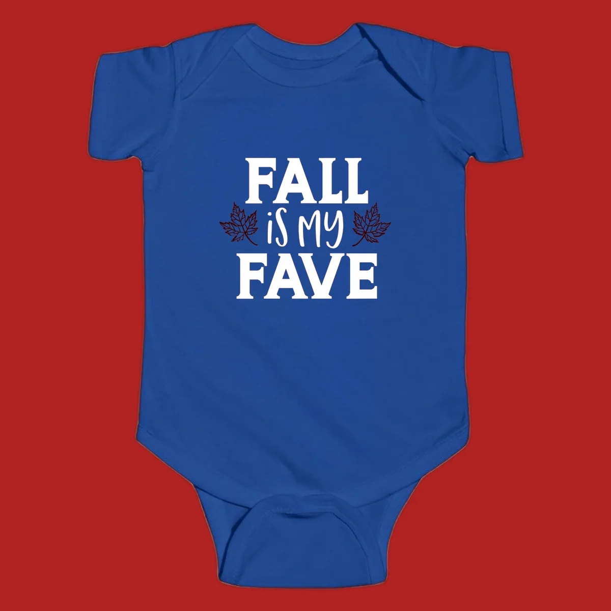 Fall is my fave text with maple leaves graphic