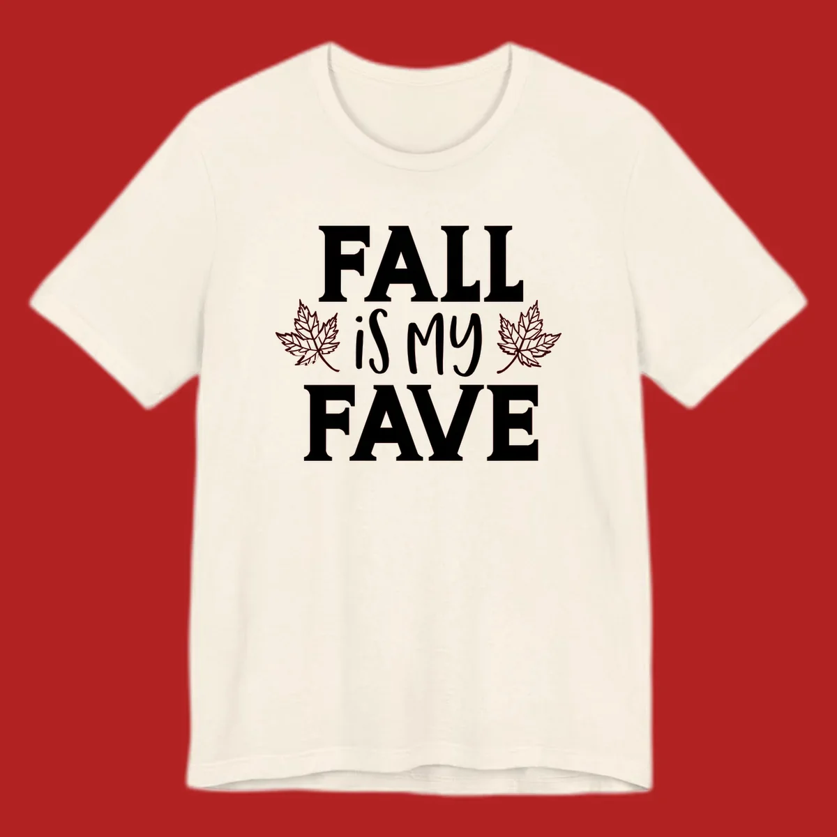Fall is my fave text with maple leaves graphic