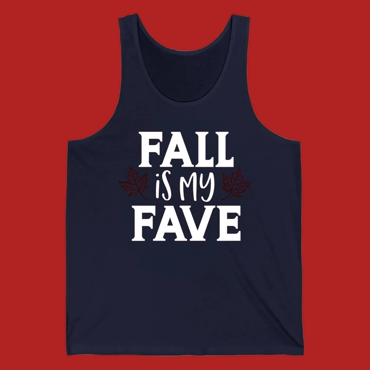 Fall is my fave text with maple leaves graphic
