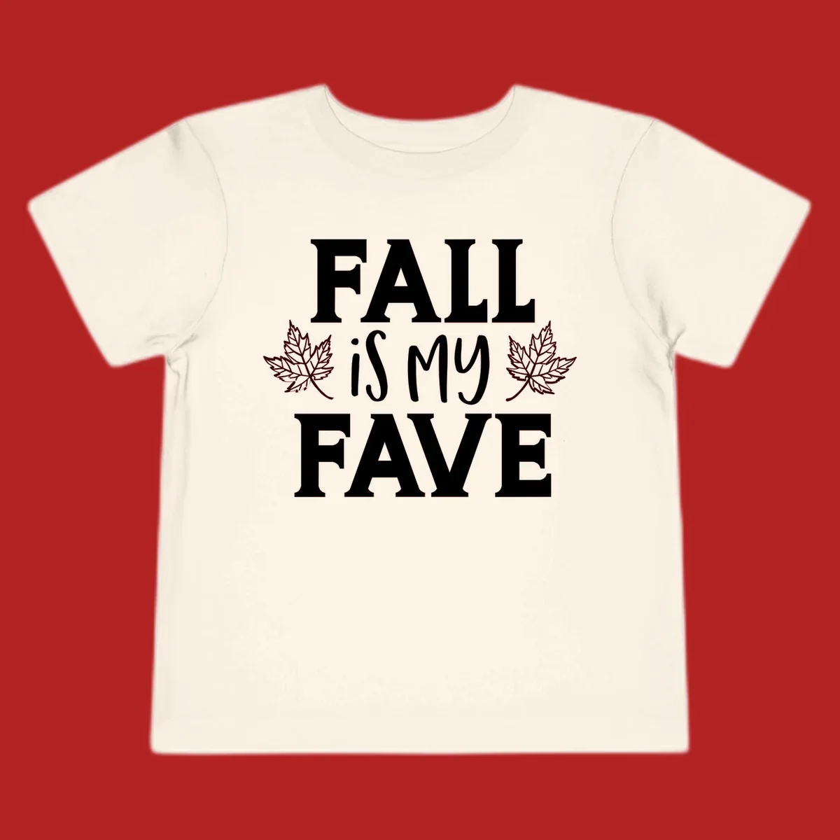 Fall is my fave text with maple leaves graphic