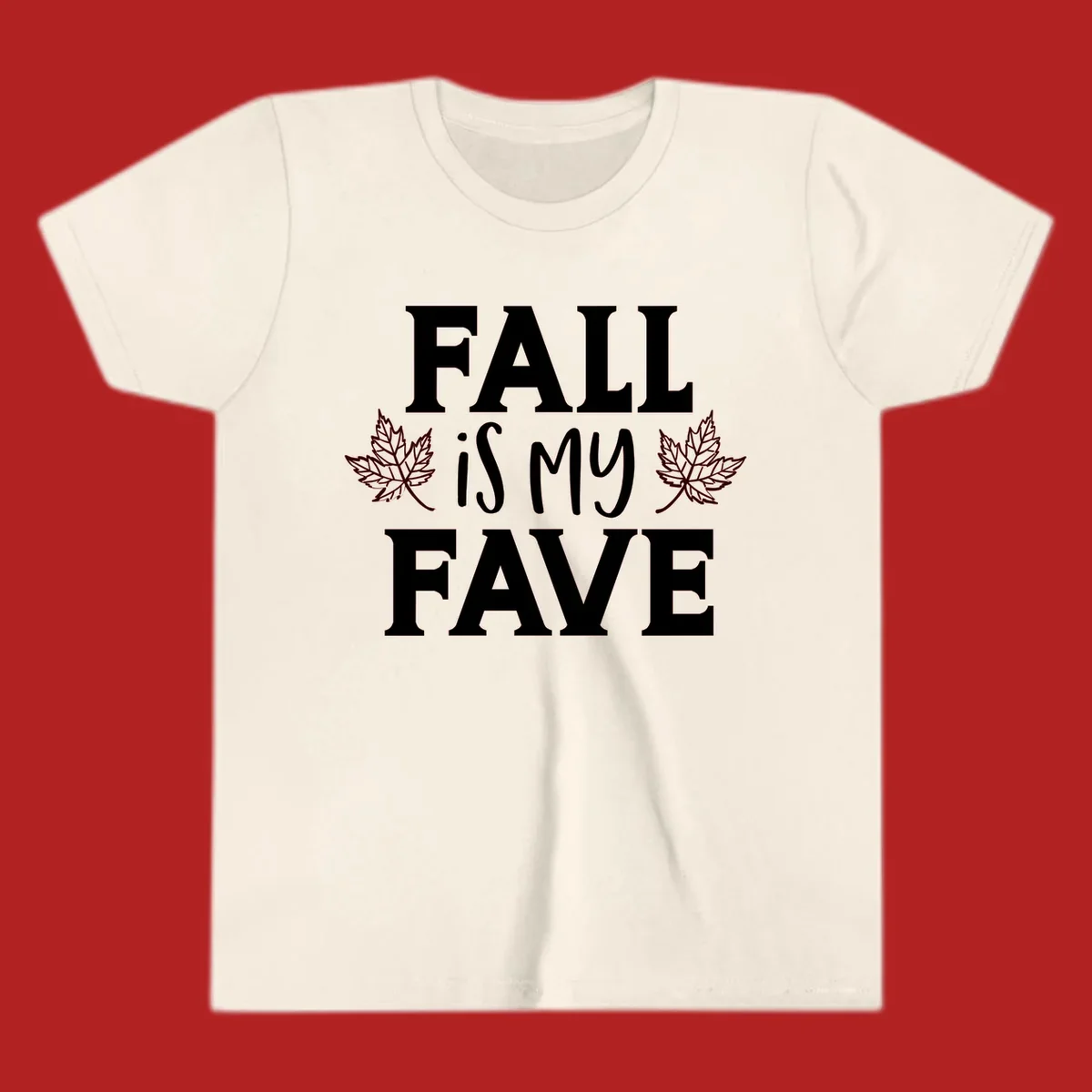 Fall is my fave text with maple leaves graphic