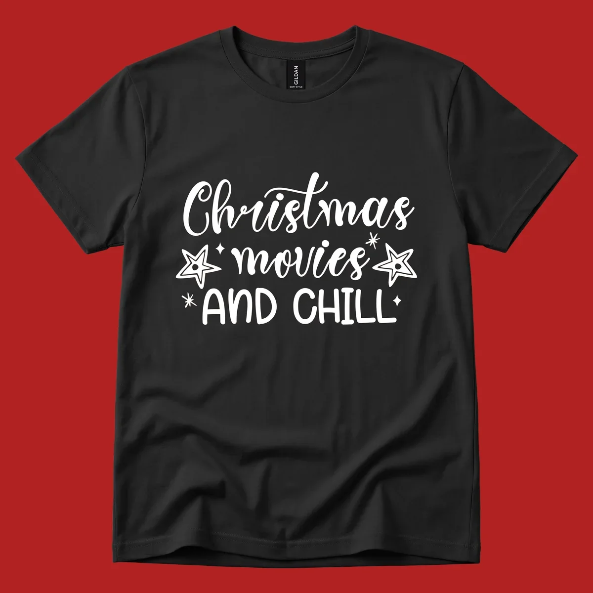 Christmas Movies And Chill text with stars
