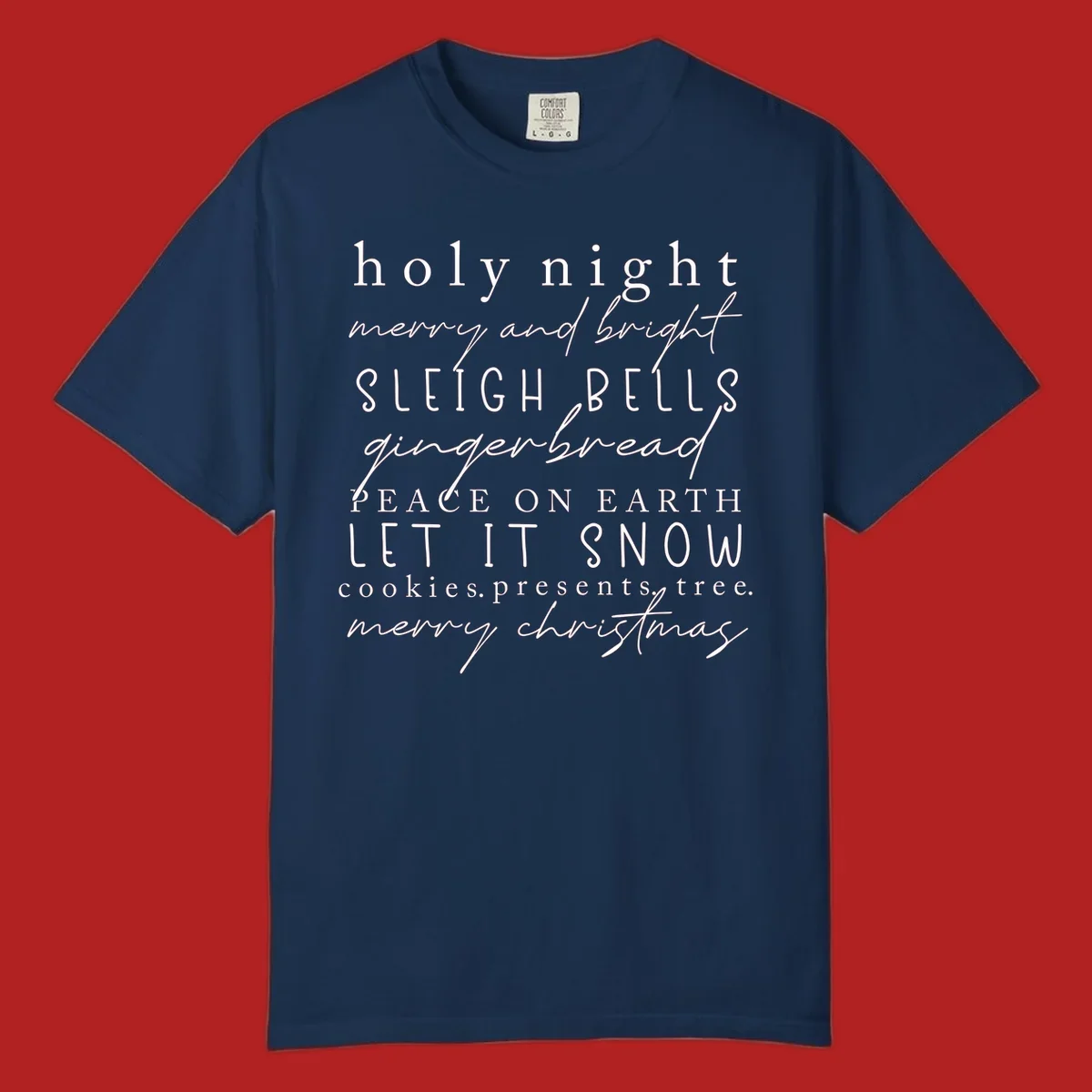 Christmas phrase typography design with words like 'holy night' and 'merry christmas'.