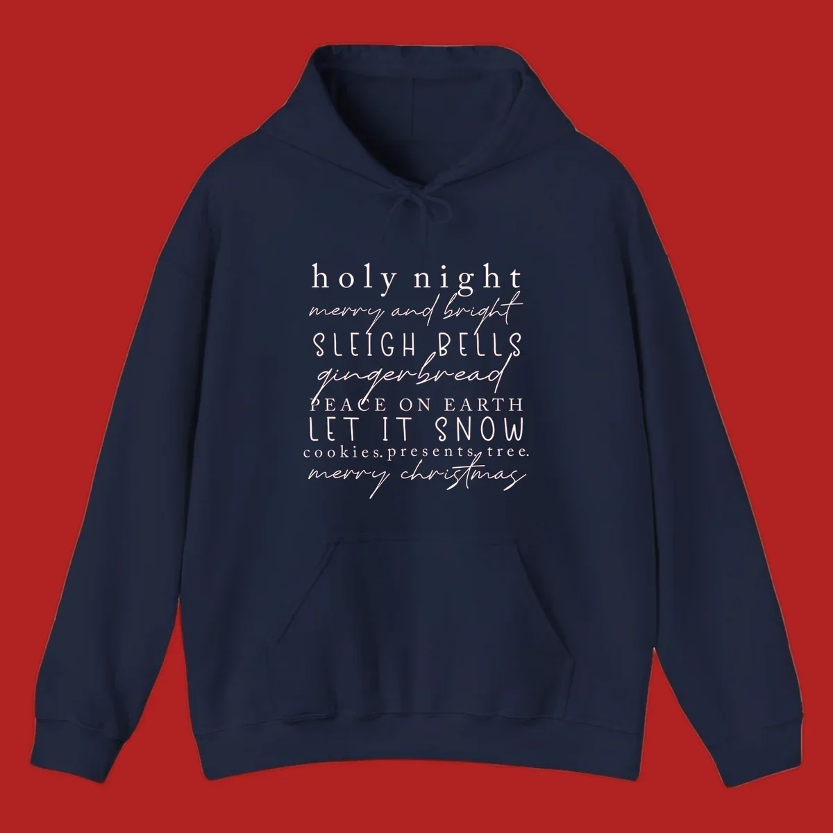 Christmas phrase typography design with words like 'holy night' and 'merry christmas'.