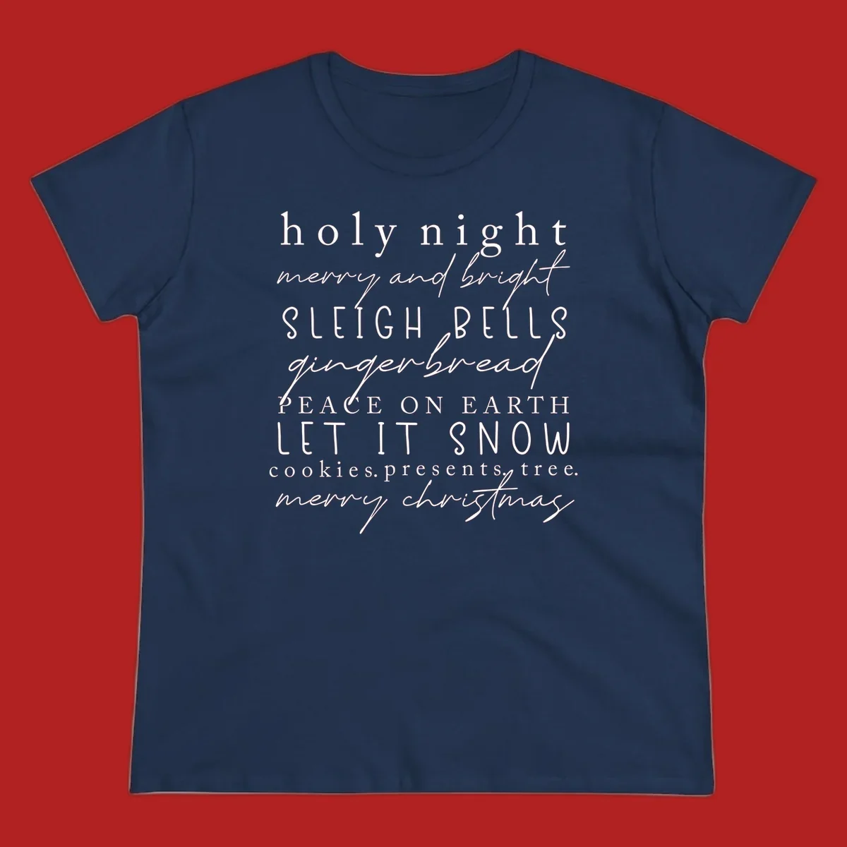 Christmas phrase typography design with words like 'holy night' and 'merry christmas'.