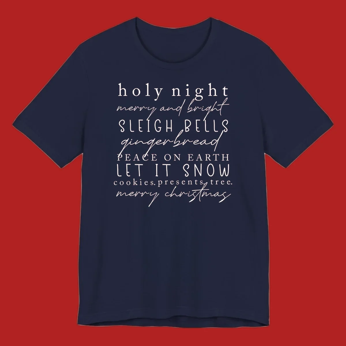 Christmas phrase typography design with words like 'holy night' and 'merry christmas'.