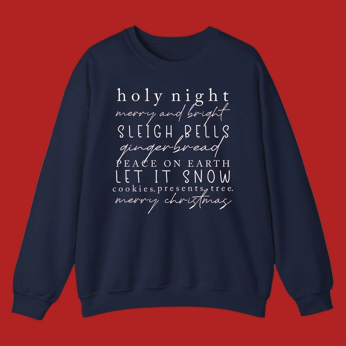 Christmas phrase typography design with words like 'holy night' and 'merry christmas'.