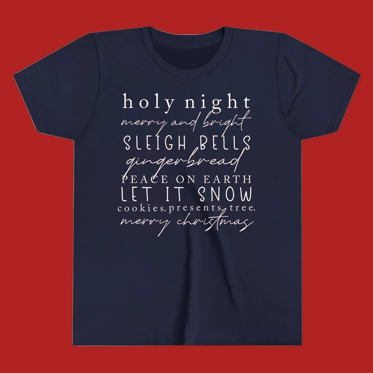 Christmas phrase typography design with words like 'holy night' and 'merry christmas'.