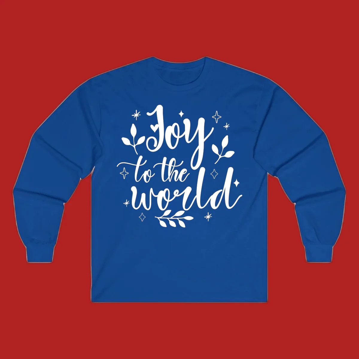 Joy to the world Christmas lettering with stars and leaves.