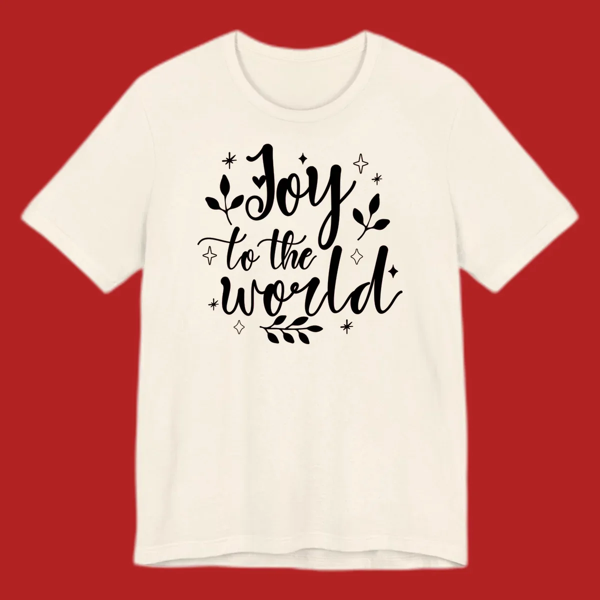 Joy to the world Christmas lettering with stars and leaves.
