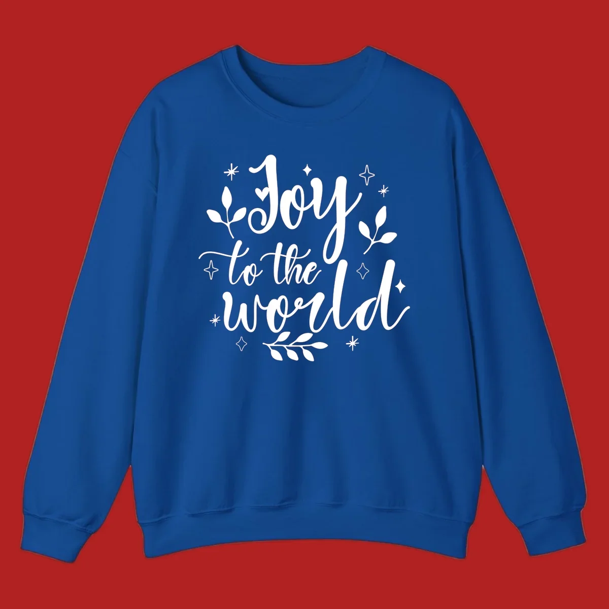 Joy to the world Christmas lettering with stars and leaves.