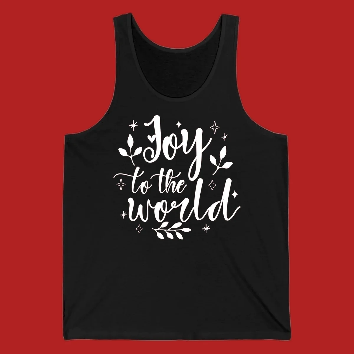 Joy to the world Christmas lettering with stars and leaves.