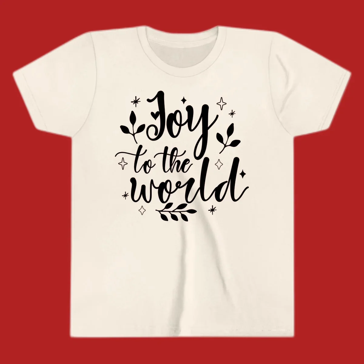 Joy to the world Christmas lettering with stars and leaves.