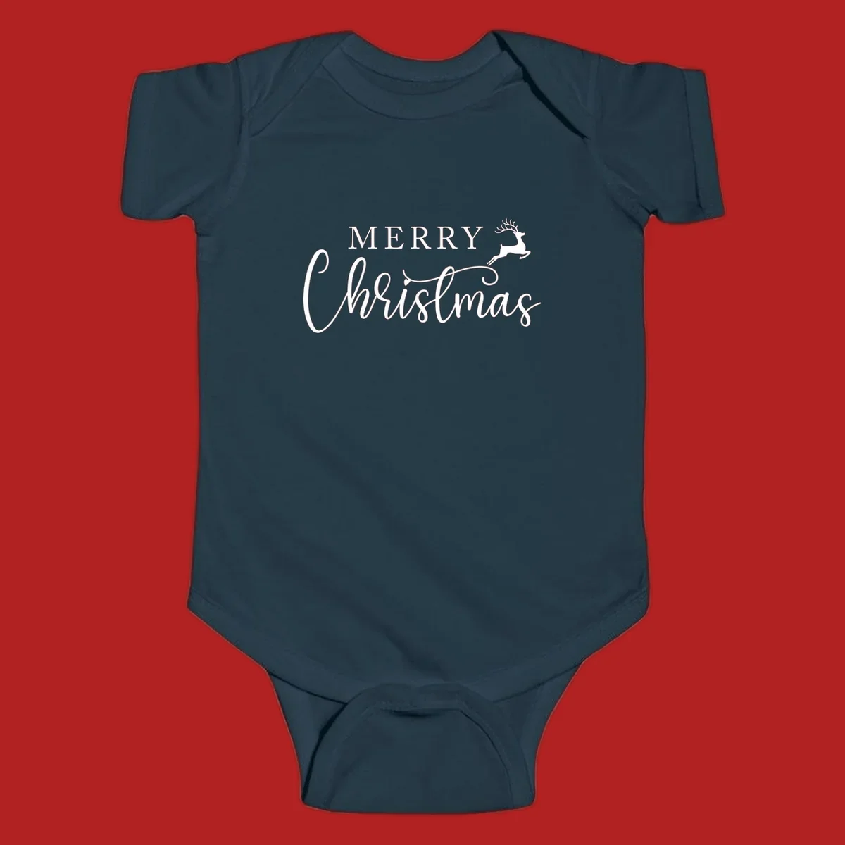 Merry Christmas text with a reindeer illustration, a festive holiday design.