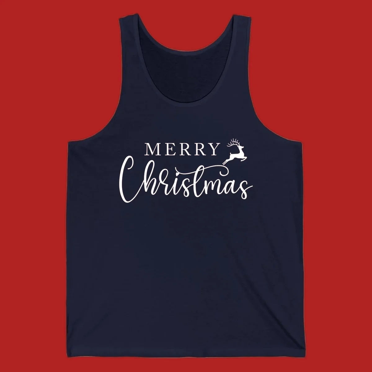 Merry Christmas text with a reindeer illustration, a festive holiday design.
