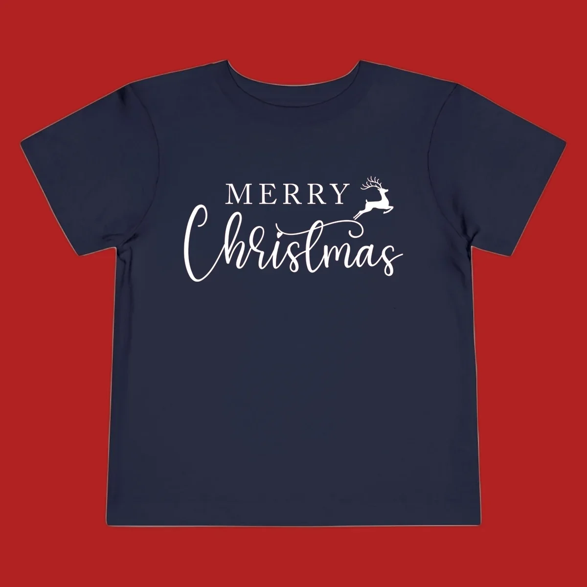 Merry Christmas text with a reindeer illustration, a festive holiday design.